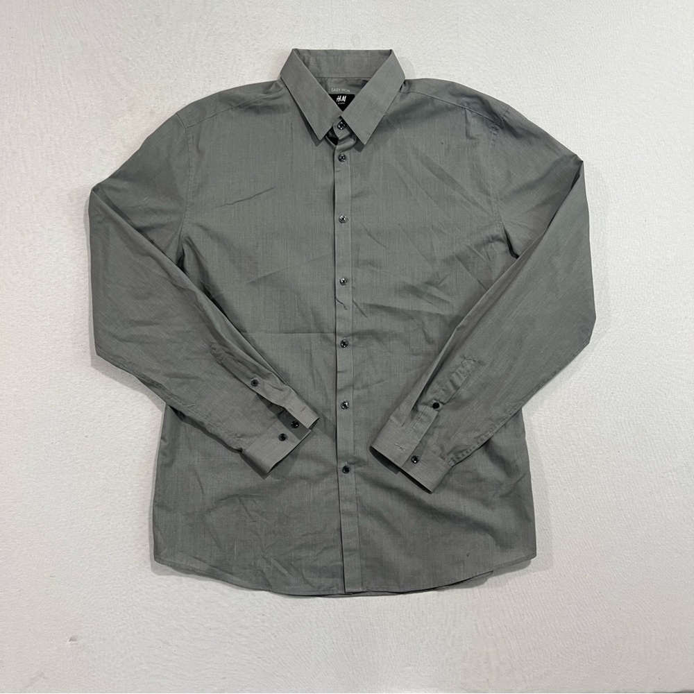 H&M Men Gray Button Down Shirt Slim Fit Size XXL